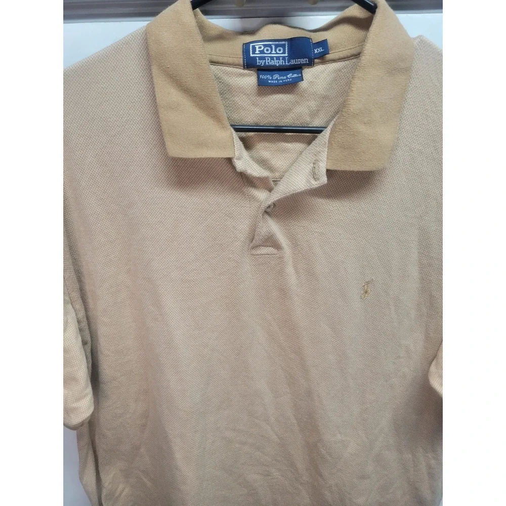 Vtg‎ Polo Ralph Lauren XXL Tan Pima Cotton Polo Shirt Embroidered Logo